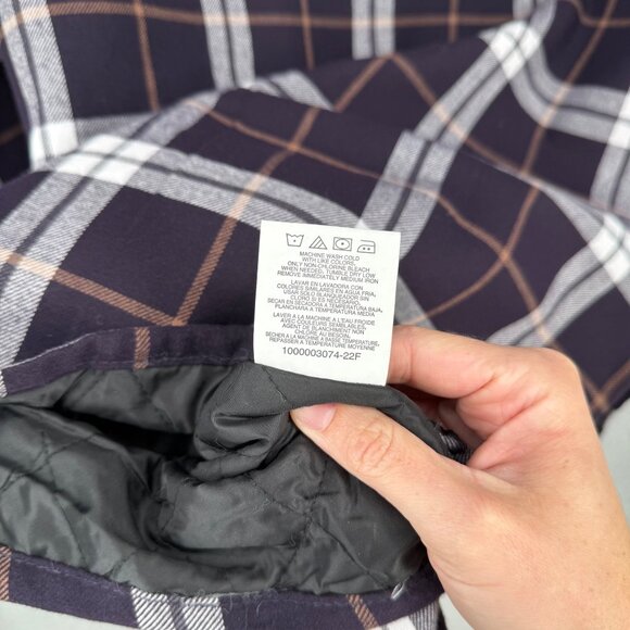 Wrangler Mens Quilted Lined Flannel Shirt Jacket Size L Purple Plaid Pearl Snap - Picture 10 of 14